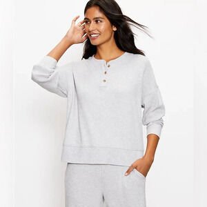 Lou & Grey Wafflestitch Henley Terry Cloth Boxy Sweatshirt Top Norm Modest Small